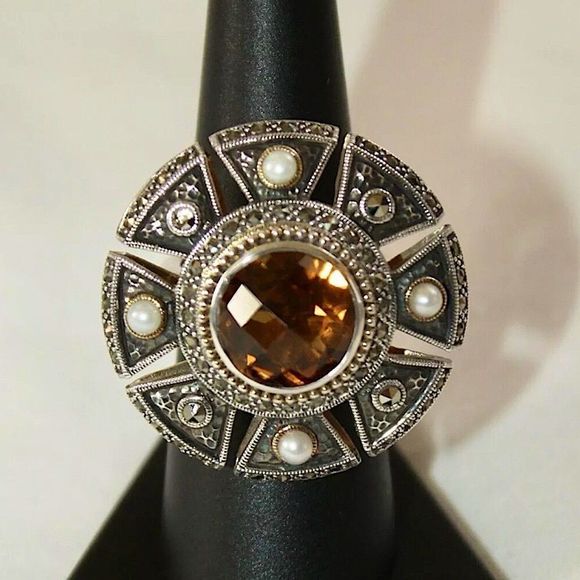 JUDITH JACK Citrine Sterling Silver Marcasite Cocktail Ring NWT - Picture 11 of 11